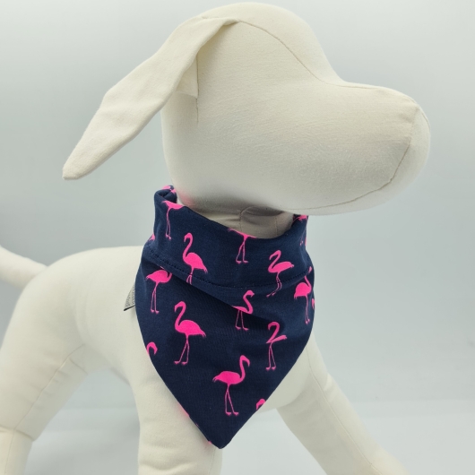 Halstuch für den Hund in dunkelblau mit pinken Flamingos